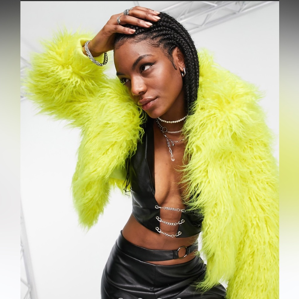 TOPSHOP faux fur cropped coat